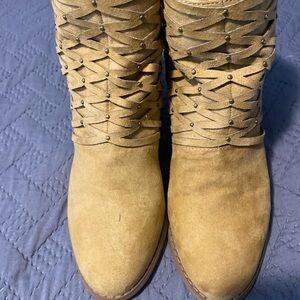 JustFab Woven Tan Ankle Booties